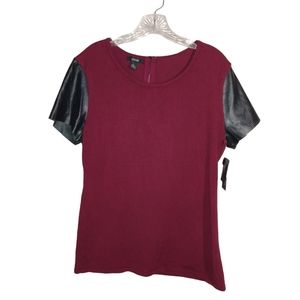 NWT Alfani Short Sleeve Faux Leather Zip Top Large